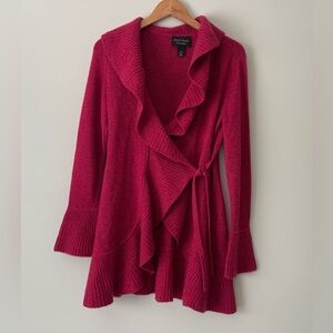 White House Black Market Thick Cashmere Ruffle Cardigan Melange Pink Sz S